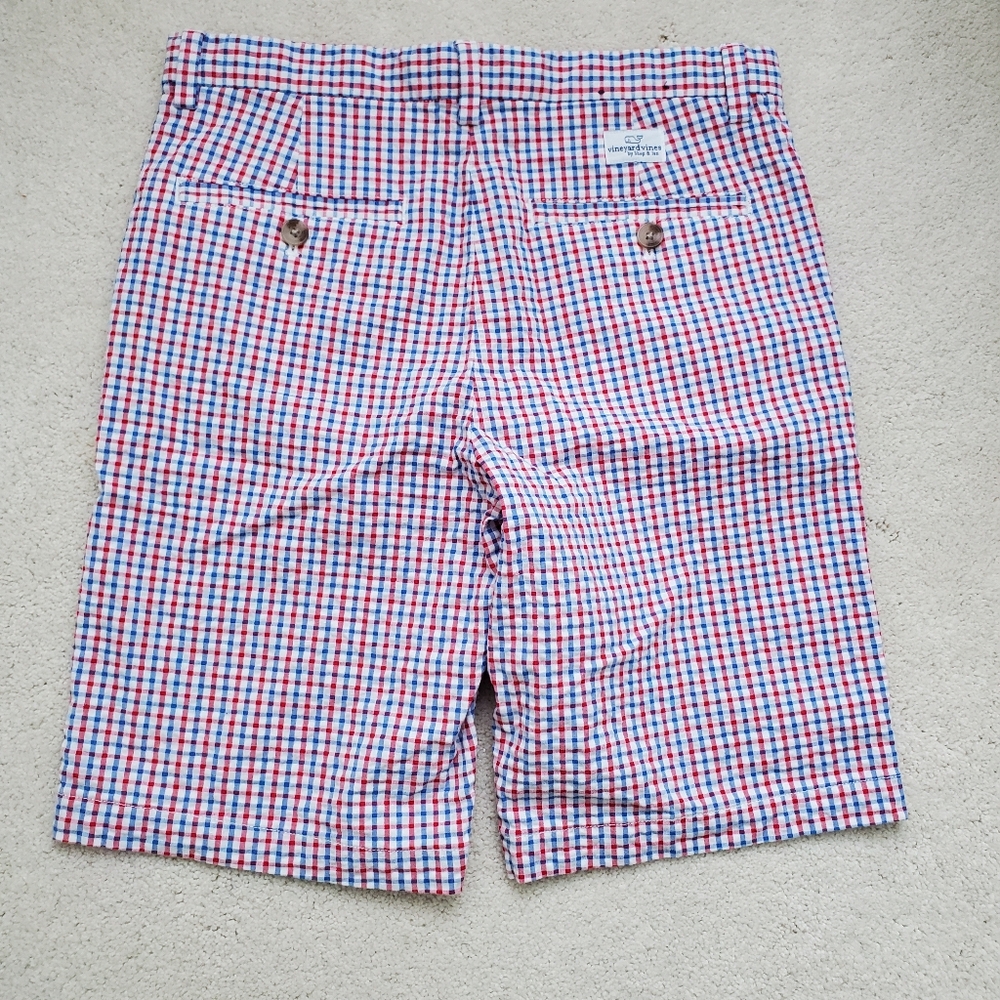 SOLD Vineyard Vines Boys Red, White And Blue Gingham Seersucker Shorts sz14 - Picture 15 of 16